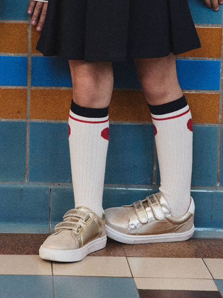 Baskets enfant fille cuir à scratchs beige imprimé+or 7 - vertbaudet enfant 