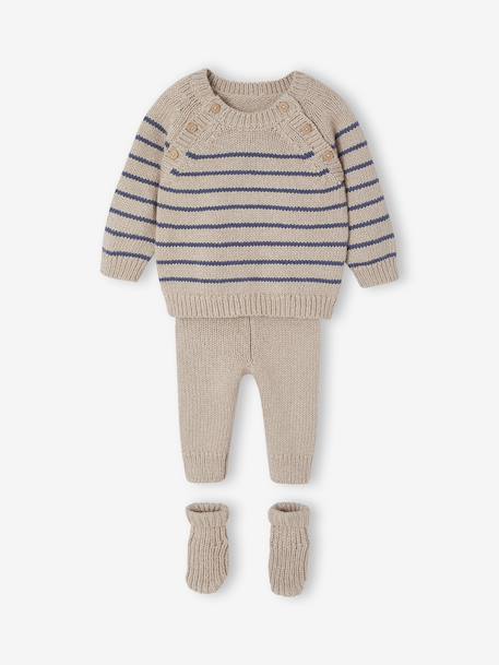 Ensemble 3 pièces naissance en tricot pull + pantalon + chaussettes beige chiné 3 - vertbaudet enfant 
