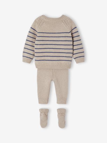 Ensemble 3 pièces naissance en tricot pull + pantalon + chaussettes beige chiné 7 - vertbaudet enfant 