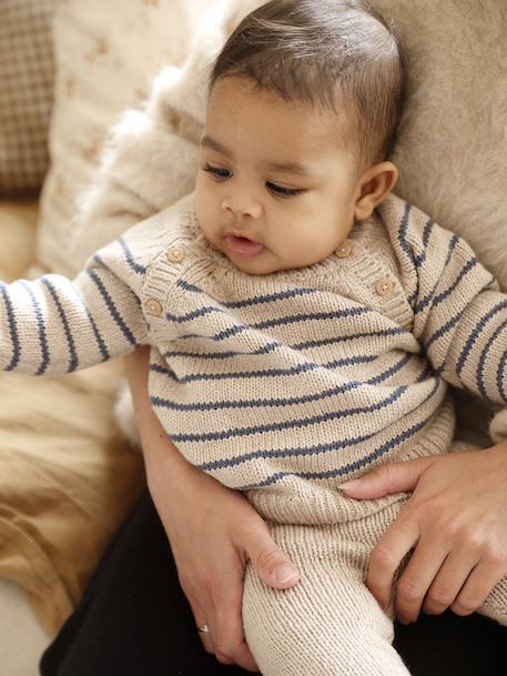 Ensemble 3 pièces naissance en tricot pull + pantalon + chaussettes beige chiné 2 - vertbaudet enfant 