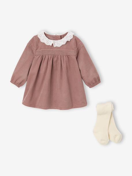 Ensemble naissance robe en velours + collants blush 1 - vertbaudet enfant 