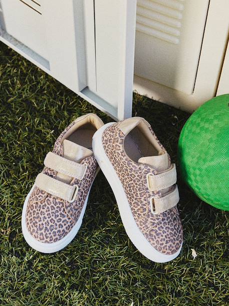 Baskets enfant fille cuir à scratchs beige imprimé+or 6 - vertbaudet enfant 