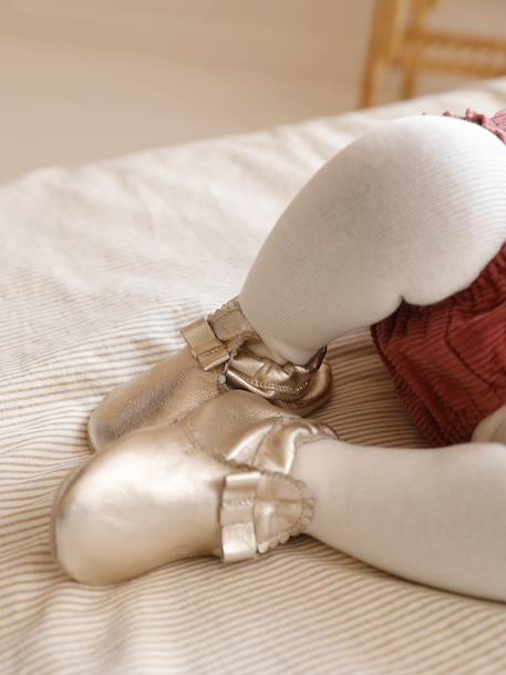 Chaussons élastiqués en cuir souple bébé or+rose 7 - vertbaudet enfant 