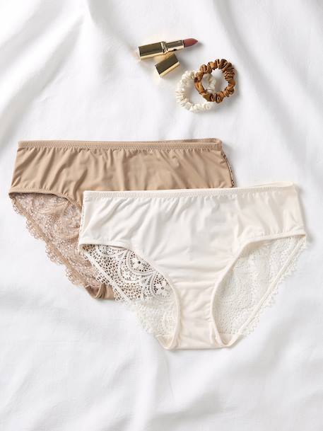 Lot 2 culottes de grossesse en microfibre et dentelle moka 1 - vertbaudet enfant 