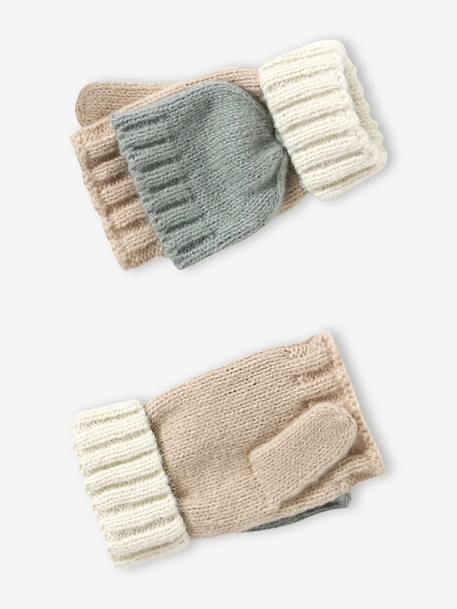Ensemble bonnet snood moufles/mitaines colorblock fille rayé rose+vert d'eau 11 - vertbaudet enfant 