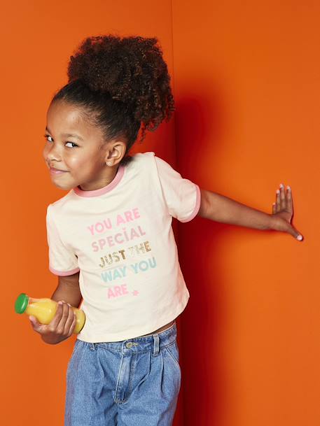 T-shirt fille à message manches courtes fille écru 1 - vertbaudet enfant 