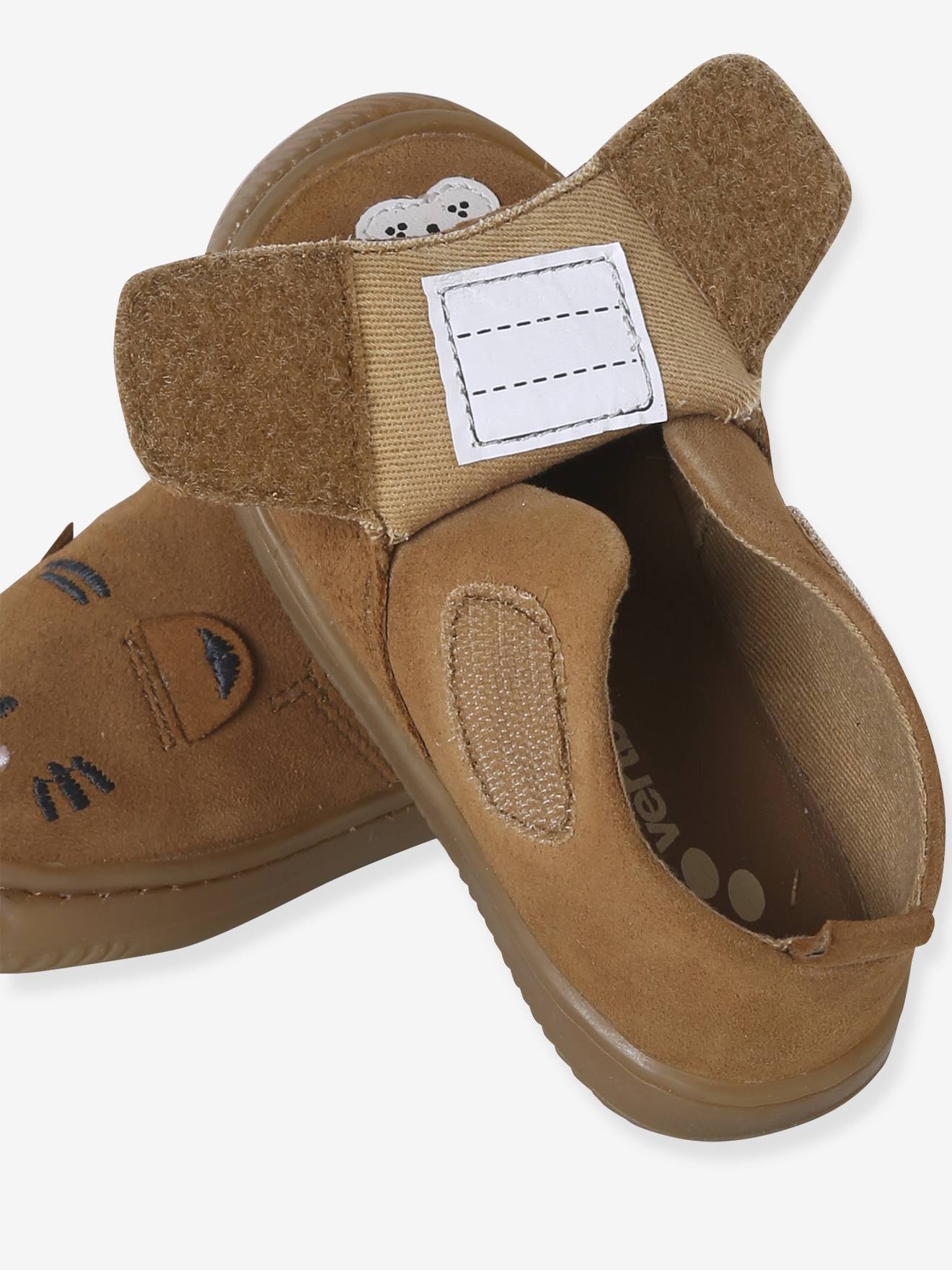 Chaussons Bébé En Cuir Souple VERTBAUDET - Scratchs Faciles, Semelle Antidérapante, Motifs Animaux Mignons