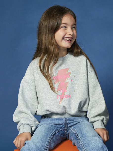 Sweat fillle détail glitter forme raccourcie gris chiné 1 - vertbaudet enfant 