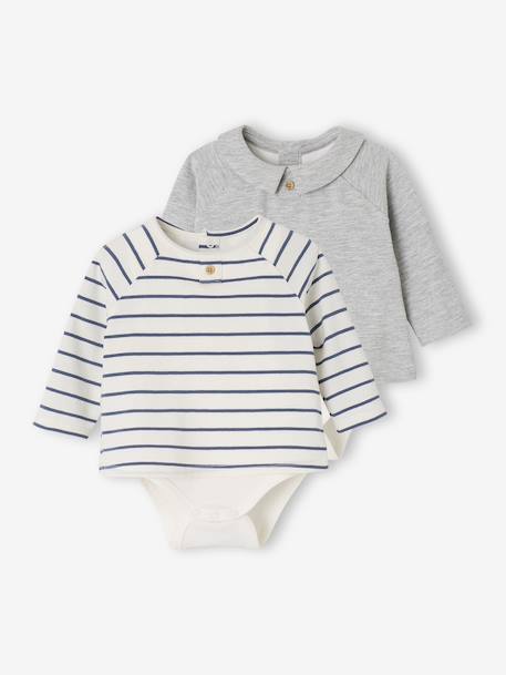 Lot de 2 bodies naissance 2 en 1 gris chiné 1 - vertbaudet enfant 