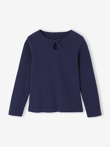 T-shirt en côtes fille manches longues marine+violine 1 - vertbaudet enfant 