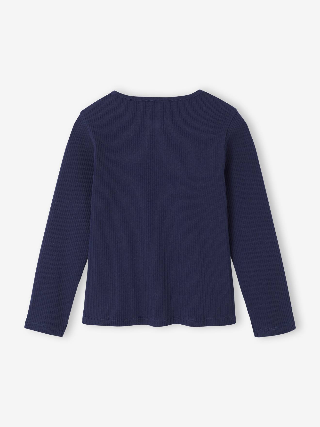 T-shirt Marinière Manches Longues Fille - 100% Coton - Rayures Horizontales - Cœur Irisé - Vertbaudet
