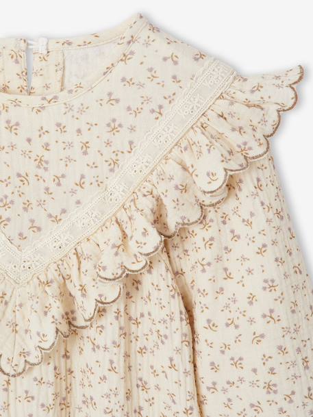 Robe fille gaze de coton imprimée fleurs écru 5 - vertbaudet enfant 