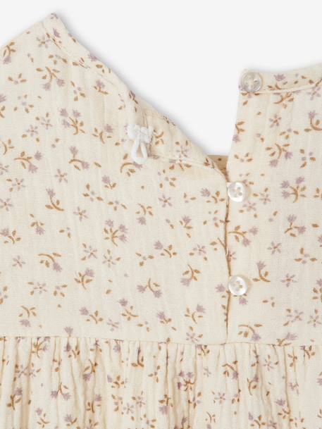 Robe fille gaze de coton imprimée fleurs écru 6 - vertbaudet enfant 