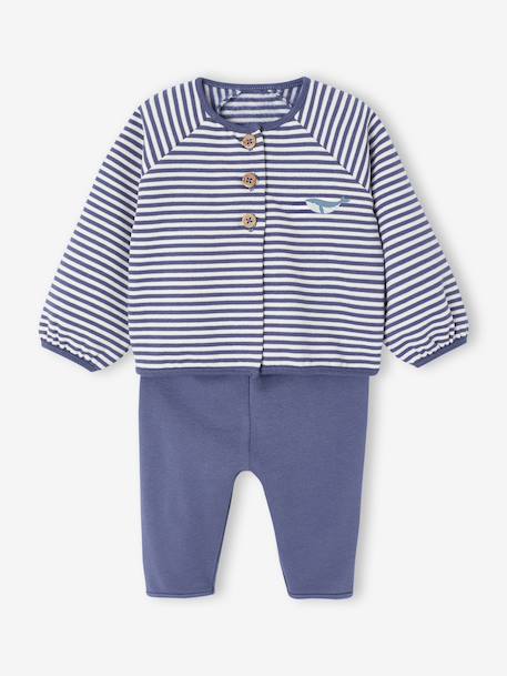 Ensemble naissance molletonné gilet + pantalon bleu+écru 1 - vertbaudet enfant 