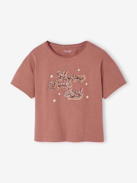 T-shirt animation en sequins réversibles fille manches courtes bois de rose+écru 2 - vertbaudet enfant 