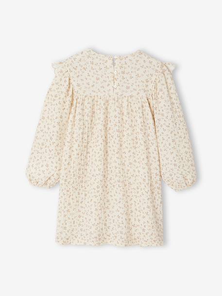 Robe fille gaze de coton imprimée fleurs écru 4 - vertbaudet enfant 