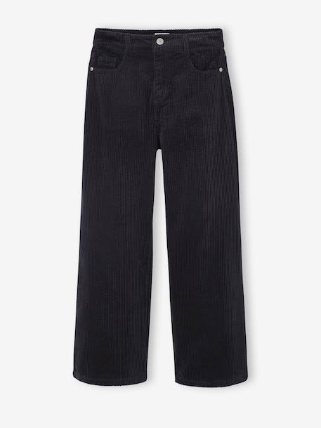 Pantalon large en velours côtelé fille anthracite+écru 1 - vertbaudet enfant 