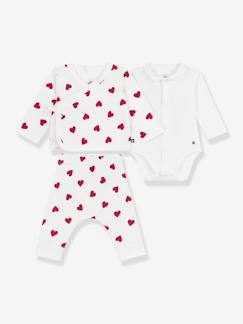 -Ensemble 3 pièces imprimé coeurs bébé cardigan cache-coeur, pantalon et body