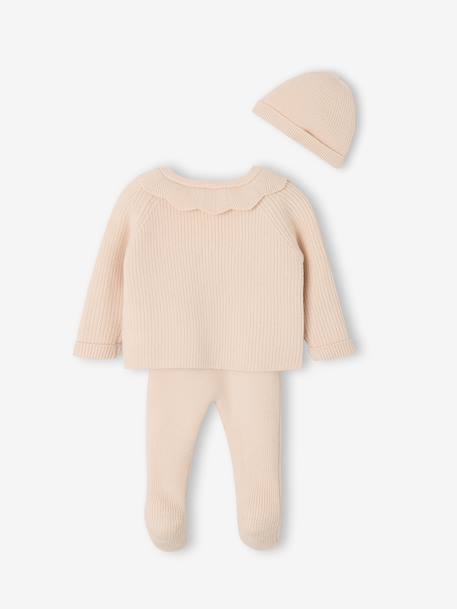 Ensemble naissance 3 pièces en tricot gilet + pantalon + bonnet gris chiné+rose 11 - vertbaudet enfant 