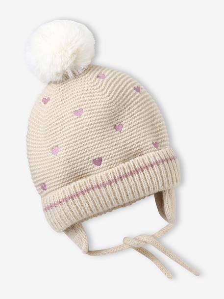Ensemble bébé bonnet, snood et moufles coeurs beige doré 2 - vertbaudet enfant 