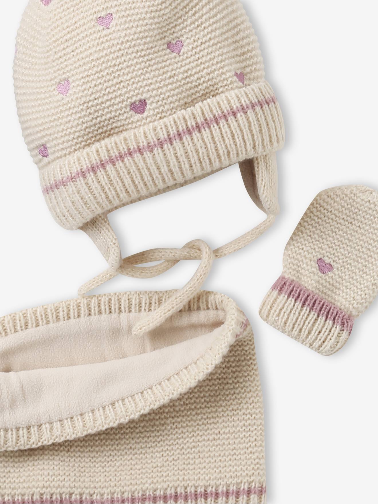 Ensemble Bonnet + Snood + Moufles/Mitaines Vertbaudet Fille | Rayures & Cœurs | Taille 2/3 Ans (2/3A) - 5