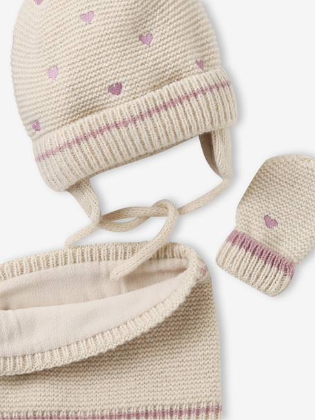 Ensemble bébé bonnet, snood et moufles coeurs beige doré 8 - vertbaudet enfant 