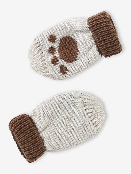 Ensemble Bonnet Péruvien Jacquard Ours Snood et Moufles beige chiné 3 - vertbaudet enfant 