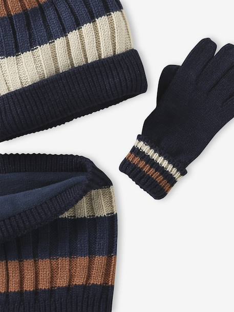 Ensemble tricolore garçon bonnet + snood + moufles/gants bleu nuit 7 - vertbaudet enfant 