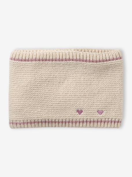 Ensemble bébé bonnet, snood et moufles coeurs beige doré 3 - vertbaudet enfant 