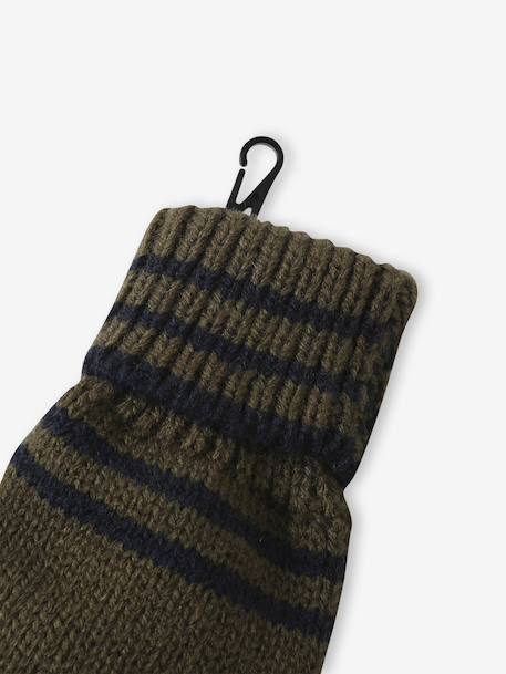 Ensemble rayé garçon bonnet + snood + moufles/gants bleu chambray+kaki 16 - vertbaudet enfant 