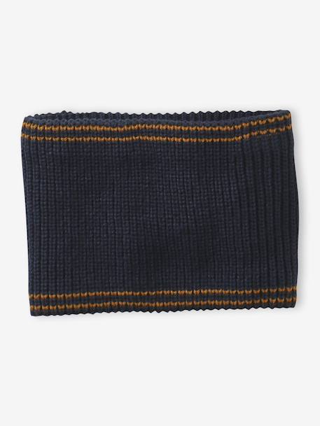 Ensemble rayé garçon bonnet + snood + moufles/gants bleu chambray+kaki 4 - vertbaudet enfant 