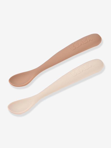 Lot de 2 cuillères ergonomiques 1er âge beige+rose pâle+vert 4 - vertbaudet enfant 