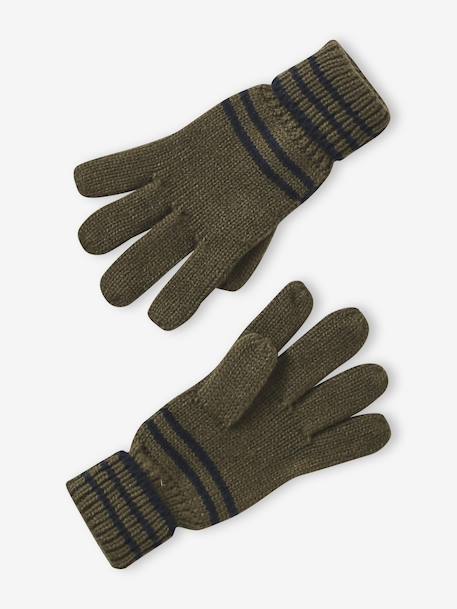 Ensemble rayé garçon bonnet + snood + moufles/gants bleu chambray+kaki 12 - vertbaudet enfant 