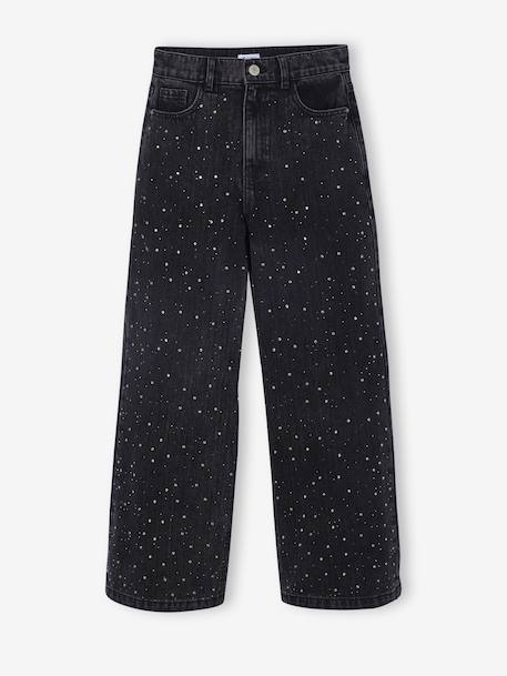 Jean large fille à strass denim black 3 - vertbaudet enfant 