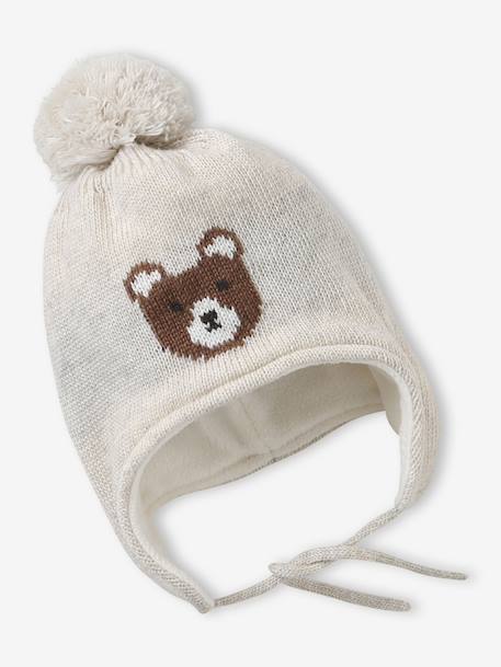 Ensemble Bonnet Péruvien Jacquard Ours Snood et Moufles beige chiné 2 - vertbaudet enfant 