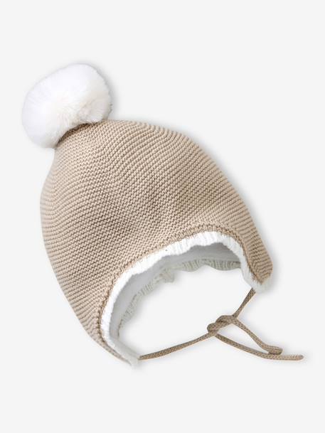 Ensemble festonné bonnet, snood et moufles bébé beige chiné 2 - vertbaudet enfant 