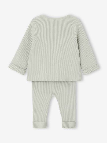 Ensemble bébé mixte gilet pantalon en tricot blanc+gris clair chiné+vert d'eau+vert sauge 19 - vertbaudet enfant 