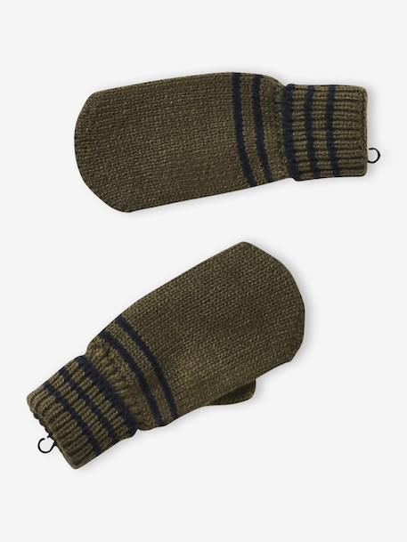 Ensemble rayé garçon bonnet + snood + moufles/gants bleu chambray+kaki 14 - vertbaudet enfant 