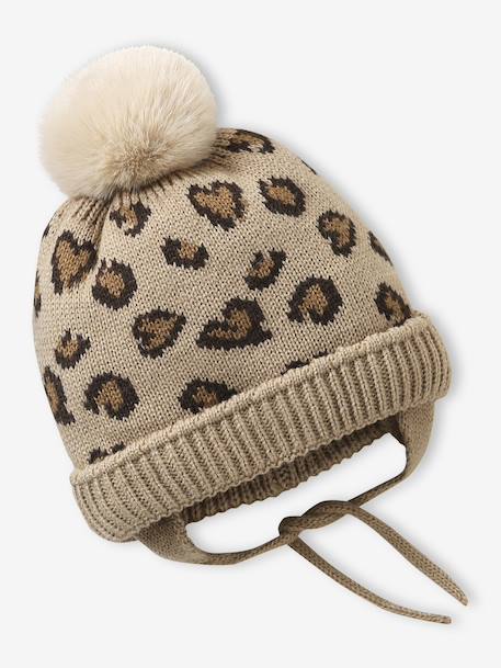 Ensemble léopard coeurs bonnet, snood et moufles bébé taupe 2 - vertbaudet enfant 