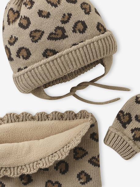 Ensemble léopard coeurs bonnet, snood et moufles bébé taupe 5 - vertbaudet enfant 
