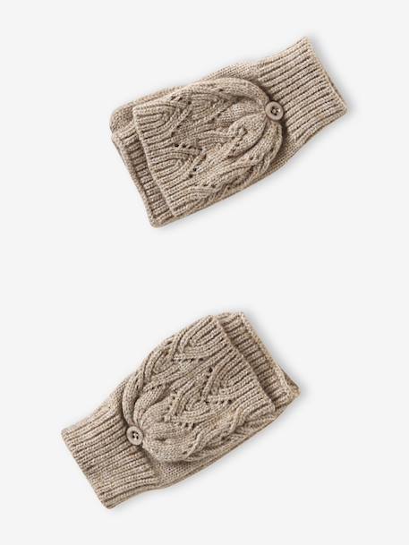 Ensemble brodé fille bonnet + snood + moufles/mitaines en maille ajourée beige doré 6 - vertbaudet enfant 