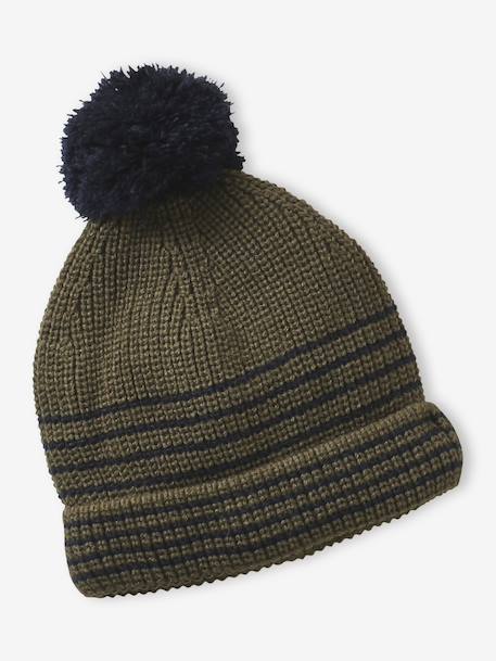 Ensemble rayé garçon bonnet + snood + moufles/gants bleu chambray+kaki 11 - vertbaudet enfant 