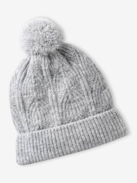 Ensemble fille bonnet, snood, gants en maille fantaisie gris chiné+ROSE 4 - vertbaudet enfant 
