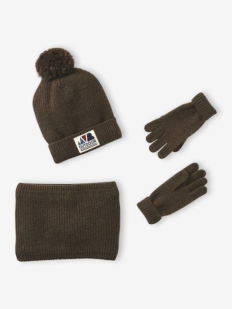 Ensemble garçon bonnet + snood + moufles/gants « Outdoor » bleu grisé+kaki 9 - vertbaudet enfant 
