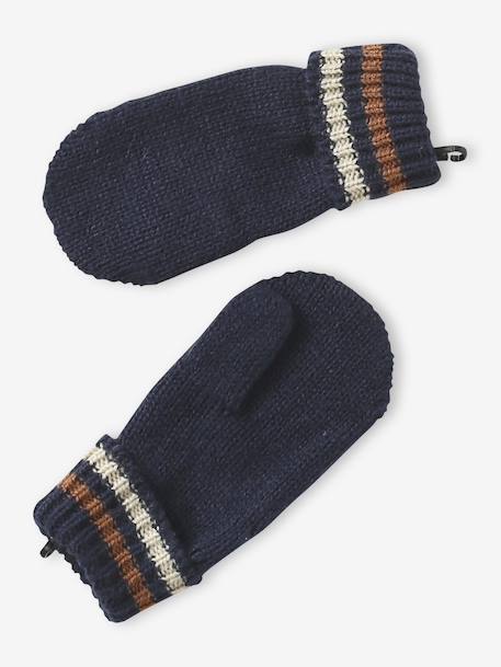 Ensemble tricolore garçon bonnet + snood + moufles/gants bleu nuit 6 - vertbaudet enfant 