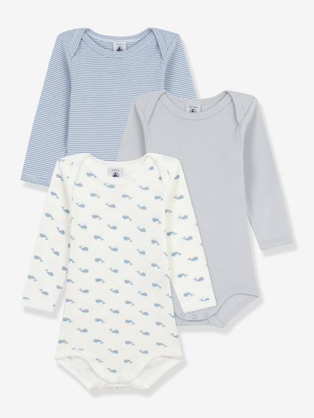 Lot 3 bodies Baleines bébé manches longues blanc 1 - vertbaudet enfant 