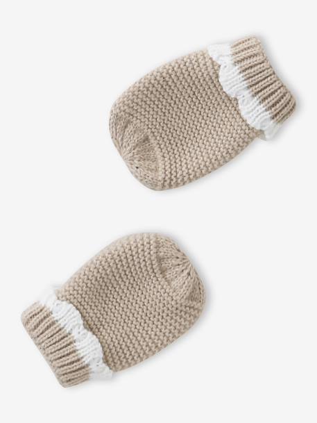 Ensemble festonné bonnet, snood et moufles bébé beige chiné 4 - vertbaudet enfant 