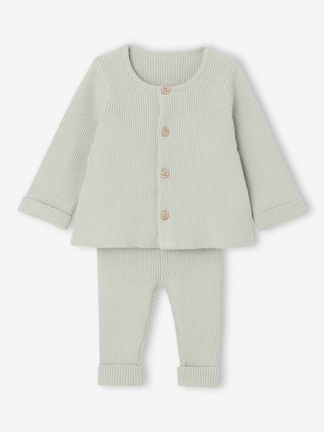 Ensemble bébé mixte gilet pantalon en tricot blanc+gris clair chiné+vert d'eau+vert sauge 16 - vertbaudet enfant 