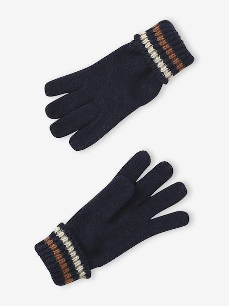 Ensemble tricolore garçon bonnet + snood + moufles/gants bleu nuit 4 - vertbaudet enfant 