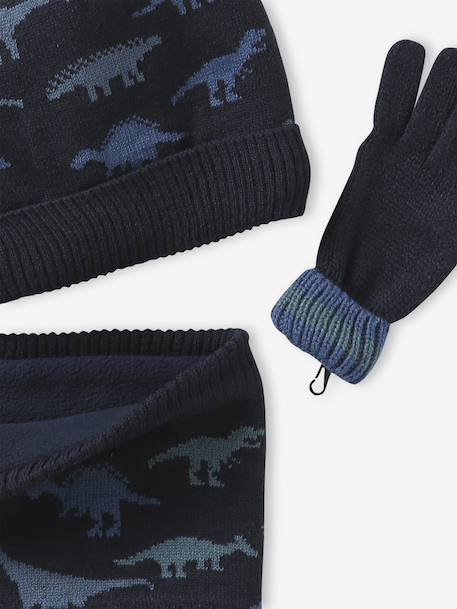 Ensemble garçon bonnet + snood + moufles/gants « Dinos » marine 6 - vertbaudet enfant 